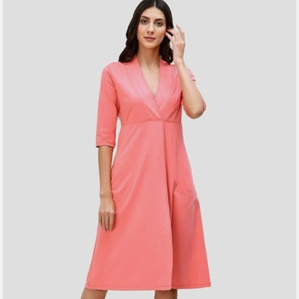 E SHakti Cotton Jersey Empire A-line Dress Pink/Coral Size Medium- 10